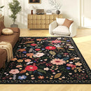 5x7 Washable Rug for Living Room, Floral Black Area Rug, Non Slip Low Pile Soft Flower Carpet, Large Rugs for Bedroom, Dining Room, Office, Kids Playroom, Nursery by TinyTreasures Baby Boutique