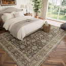 Washable 8x10 Area Rugs for Living Room, Boho Non-Slip Silicone Backing Rugs for Bedroom Dining Room Nursery Office, 0.3" Neutral Oriental Throw Carpet with 0.16" Cushioning Pad, Flaxen/Multi by TinyTreasures Baby Boutique