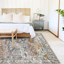 Area Rug 8x10 Washable Rug Taupe Vintage Traditional Mat Distressed Indoor Foldable Thin Retro Accent Rug Floral Print Non Slip Carpet Living Room Dining Room Office by TinyTreasures Baby Boutique
