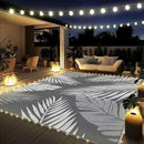 GENIMO Outdoor Rug 8' x 10' Waterproof for Patios Clearance, Reversible Outdoor Plastic Straw Camping Rug Carpet with LED String Light, Area Rugs Mats for RV, Camper, Deck, Balcony, Porch, Grey&White by CozyNest Decor