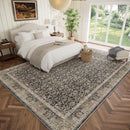Washable 9x12 Area Rugs for Living Room, Boho Non-Slip Silicone Backing Rugs for Bedroom Dining Room Nursery Office, 0.3" Neutral Oriental Throw Carpet with 0.16" Cushioning Pad, Black/Multi by TinyTreasures Baby Boutique