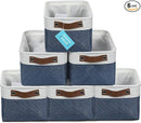 OrganiHaus Small Fabric Storage Baskets for Shelves 6 Pack, 12x8in Closet Storage Bins for Shelves, Cloth Baskets for Organizing, Linen Closet Organizers, Fabric Basket, Navy Blue/White by TinyTreasures Baby Boutique