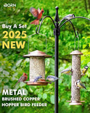 iBorn Bird Feeders for Outdoors Hanging,Metal Bird Feeders for Cardinal Chew Proof 18cm Large Roof&Tray Birdfeeders Outside Hanging,Brushed Copper 6 Port (Seed is not Included) by CozyNest Decor