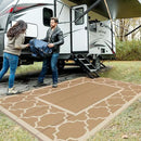 GENIMO 6' x 9' Outdoor Rug Waterproof for Patio Decor, Foldable Reversible Plastic Straw Area Rugs Mat for Camper, Outside Carpet for Rv, Deck, Porch, Picnic, Beach, Balcony, Brown & Beige by CozyNest Decor