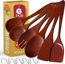 Riveira Set of 6 Premium Brown Bamboo Cooking Utensils - Bamboo Utensils for Cooking - Non-Toxic Kitchen Set - Wooden Kitchen Utensils for Non-Stick Cookware by CozyNest Decor