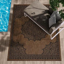 CAMILSON Outdoor Rug, 5x7 Medallion Nut Brown Black Modern Area Rugs for Indoor and Outdoor Patios, Kitchen and Hallway Mats, Washable Porch Deck Outside Carpet (Medallion Nut Brown Black, 5 x 7) by GreenHaven Gardens