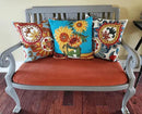 Turquoise Van Gogh Sunflower Pillow Cover Teal Floral Sofa Pillowcase Flower Chair Cushion Accent Throw Flowery Outdoor Pillows Farmhouse Couch Handmade Wool Size 18x18 by CozyNest Decor