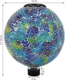 Sunnydaze 10 inch Solar Gazing Ball for Garden - Glass Outdoor Gazing Globe - Crackled Azul Terra by CozyNest Decor