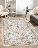 Lahome Boho Washable Living Room Area Rug - 3x5 Small Pink Rugs for Bedroom Non-Slip Throw Nursery Kids Room Rug, Vintagel Print Carpet Rug for Kitchen Office Bathroom Laundry Room (Pink, 3'x5') by TinyTreasures Baby Boutique
