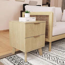 Fluted Nightstand, Mid Century Modern 2 Drawer Bedside Table for Bedroom, Small Dresser Night Stand Side End Table with Wood Fluted Drawer Storage for Bedroom Closet(Natural) by CozyNest Decor