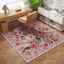 Area Rug 4x6 Rug Washable Boho Rugs Non Slip Low Pile Floral Small Carpet for Bedroom, Bedside, Kids Room, Office, Dining Room(Pink) by CozyNest Decor