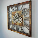 The Gears Clock 24'' Inch Square Real Moving Gear Wall Clock Vintage Industrial Oversized Rustic Farmhouse (Vintage Brown) by CozyNest Decor