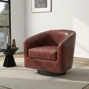 Swivel Barrel Accent Chair, Modern Round Faux Leather Arm Chair for Living Room, Bedroom, Comfy Club Reading Chairs for Adults(Faux Leather, Red Brown, Set of 1) by CozyNest Decor