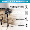 Comfort Zone Electric Oscillating Pedestal Fan, Stand Fan, 16 inch, 3 Speed, 90 Degree Oscillating Head, Adjustable Height and Tilt, Airflow 7.48 ft/sec, Ideal for Home, Bedroom & Office, CZST161BTEBK by CozyNest Decor