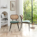 Rattan Dining Chairs Set of 4, Mid Century Modern Dining Chairs with Cane Back for Kitchen Dining Room, 19 Inch Fabric Green by CozyNest Decor