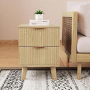 Fluted Nightstand, Mid Century Modern 2 Drawer Bedside Table for Bedroom, Small Dresser Night Stand Side End Table with Wood Fluted Drawer Storage for Bedroom Closet(Natural) by CozyNest Decor