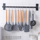 Country Kitchen Non Stick Silicone Utensil Set with Rounded Wood Handles for Cooking and Baking, 38 Piece Set, Gray by CozyNest Decor