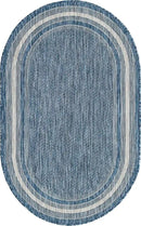 Unique Loom Outdoor Border Collection Area Rug - Soft Border (3' 3" x 5' 3" Oval, Blue/ Ivory) by GreenHaven Gardens
