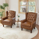 High Back Accent Chairs Set of 2,Upholstered Faux Leather Wingback Armchairs with Solid Wood Legs for Small Spaces,Comfy Single Sofa Chairs for Living Room,Bedroom,Office-Brown by CozyNest Decor