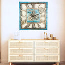 The Gears Clock 24'' Inch Square Real Moving Gear Wall Clock Vintage Industrial Oversized Rustic Farmhouse (Ocean Blue) by CozyNest Decor