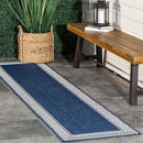 nuLOOM 2' x 8' Outdoor Area Rug, Casual Design With Striped Border, Stain Resistant, Highly Durable, For Patio, Balcony, Bedroom, Living Room, Dining Room, Bathroom, Navy by CozyNest Decor