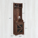 JXQTLINGMU 23" Farmhouse Hall Tree with Shoe Storage, Entryway Bench with 6 Cubbies, 5 Hooks & Barn Doors, Mudroom Coat Rack Cabinet, Brown by CozyNest Decor