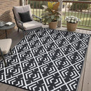 Outdoor Rug Mats, Large Waterproof Outdoor Area Rug, Reversible Portable Outdoor Plastic Straw Carpet for RV Deck Camping Front Door Indoor Outside Porch Picnic (5x8ft Geometric Black&White) by GreenHaven Gardens