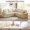85 Inch Sectional Sleeper Sofa with Pull Out Bed,L Shaped 5 Seat Modular Sectional Sofa with Storage,Sectional Couches for Living Room,Cloud Modular Couch,Removable Sofa Cover,Beige by CozyNest Decor