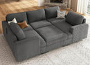 Nolany Modular Sectional Couch with Storage Ottoman, Corduroy Sleeper Sectional Sofa with Chaise, Sectional Couches for Living Room, Dark Grey by CozyNest Decor