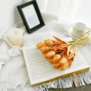 Mandy's Artificial Tulips 12 Stems Fully Gold PU Faux Flowers for Wedding Home Decor 13.5 Inch by CozyNest Decor