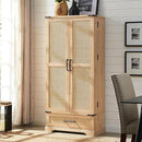 72" Tall Rattan Kitchen Pantry Cabinet with Drawer, Boho Storage Cabinet with 2 Rattan Doors and Shelves, Versatile Large Cabinet for Dining Room, Bathroom, Living Room, Laudry, Natural Oak by CozyNest Decor
