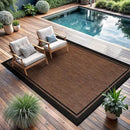 CAMILSON Indoor Outdoor Rug, 6x9 Bordered Nut Brown Black Modern Area Rugs for Indoor and Outdoor Patios, Kitchen and Hallway Mats, Washable Porch Deck Outside Carpet (Bordered Nut Brown Black, 6 x 9) by CozyNest Decor
