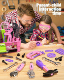 Deejoy Tool Set with Tool Box & Electronic Toy Drill, Pretend Play Kids Construction Kits for Kids Ages 3-5 Years Old, Toddler Tool Set(Pink) by TinyTreasures Baby Boutique