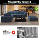 118" 6-Seater Cloud Sofa,Modular Sectional Couch with Ottoman,Modern Deep Seat Upholstered Couches with Plush Corduroy Fabric for Living Room Furniture,Bedroom and Apartment,No Assembly Required,Blue by CozyNest Decor