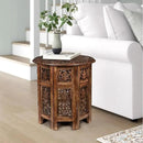Lightnpro Handcrafted Wooden Round Accent Table - Vintage Farmhouse Octagonal Side End Table with Intricate Carvings for Living Room, Bedroom, Entryway - 18x18 Inch - Burnt by CozyNest Decor