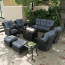 10 Pieces Outdoor Patio Furniture Sets with Rocking Swivel Chairs with 6-inch Thick Cushion and Fire Pit Table for Deck Lawn by GreenHaven Gardens