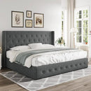 Allewie King Size Lift Up Storage Bed, Button Tufted Headboard with Wingback, Hydraulic Support, No Box Spring Needed, Dark Grey by CozyNest Decor