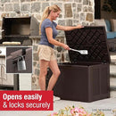 Rubbermaid Medium Resin Outdoor Storage Deck Box (74 Gal) Weather Resistant Brown Deck Organization for Home/Backyard/Pool Chemicals/Toys/Garden Tools/Porch/Patio Cushions by CozyNest Decor