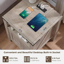 OKD Farmhouse End Table with Charging Station, 18" Rustic Nightstand with Adjustable Storage Shelf, Wood Rustic Wood Sofa Side Table for Bedroom by CozyNest Decor