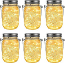 GIGALUMI Hanging Mason Jar Solar Lights, 6 Pack 30 Led Tinplate Lids Hanging Solar Lanterns Outdoor Waterproof, Hangers and Jars Included, Outdoor Decor for Balcony, Garden, Patio, Yard, Wedding by GreenHaven Gardens