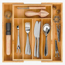 BAMEOS Bamboo Expandable Drawer Organizer, 5-7 Slots Kitchen Drawer Organizer, Adjustable Cutlery Tray for Utensils, Silverware & Flatware (Natural) by CozyNest Decor