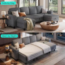 LINSY HOME Sectional Sleeper Sofa with Pull Out Couch Bed - Convertible Plush Corduroy Cloud Couch with Storage Chaise & USB Charging, Comfy U Shaped Modular Couches for Living Room, Grey by CozyNest Decor