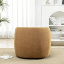 KINWELL 34" Wide Boucle Swivel Barrel Chair, No Assembly Round Upholstered Armchair Accent Chair Single Sofa Chair with Toss Pillow for Living Room and Bedroom, Brown by CozyNest Decor