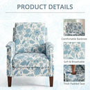 Floral Accent Chair Set of 2, High Back Upholstered Armchair with Solid Wooden Legs, Padded Armrest and Removable Comfortable Cushioned Seat Single Sofa for Living Room, Bedroom, Blue by CozyNest Decor