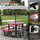 Metal Picnic Tables for Outdoors with Umbrella Hole - Coated Steel Heavy Duty Commercial Grade Table with Adjustable Seats (Red, 46 in, Round, Punched Steel) by GreenHaven Gardens