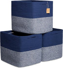 NaturalCozy 13x15x13 Kallax Storage Cubes Bins, 3 Pack | Cotton Rope Cube Storage Bin Woven Baskets for Organizing | Kallax Insert Storage Baskets for Shelves Organizer, Kids Toy, Closet Baby Nursery by TinyTreasures Baby Boutique