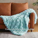 JELLYMONI Faux Fur Throw Blanket, Blue Cozy Plush Bubble Bed Blanket, Thick and Warm, Queen (90" x 90") by CozyNest Decor