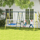Outsunny 440 lbs Swing Set for Backyard, 5 in 1 Heavy-Duty A-Frame Stand Outdoor Playset for Kids, with Saucer Swing, Slide, Swing Seats, Gym Rings, Basketball Hoop, Climbing Steps and Net by TinyTreasures Baby Boutique