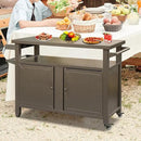 Domi Grill Carts Outdoor Storage Cabinet with Wheels, Metal Outdoor Grill Kitchen Table Dining Cooking Prep BBQ Table for Patio, Kitchen Island, Home Party, Bar (Brown) by CozyNest Decor