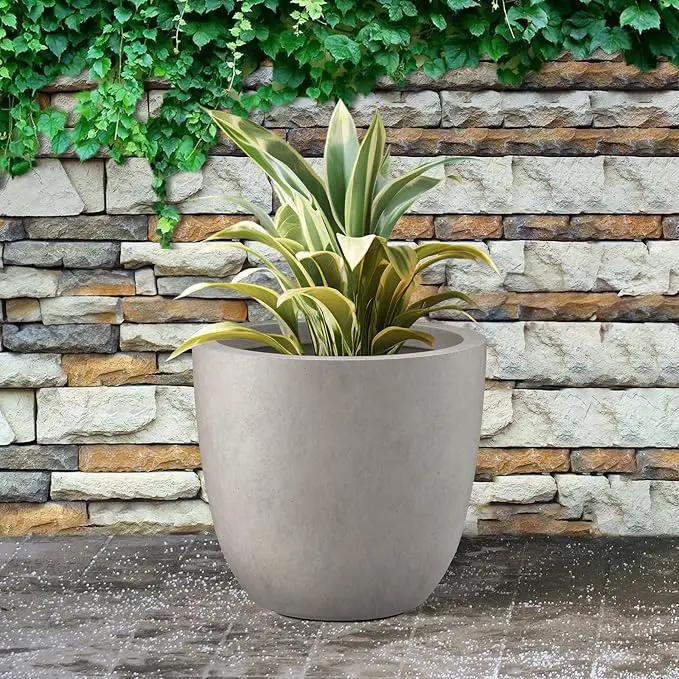 Kante 14 Inch Dia Round Concrete Planter, Indoor Outdoor Large Plant Pot with Drainage Hole and Rubber Plug for Home Patio Garden, Weathered Concrete, photo 4 of 7